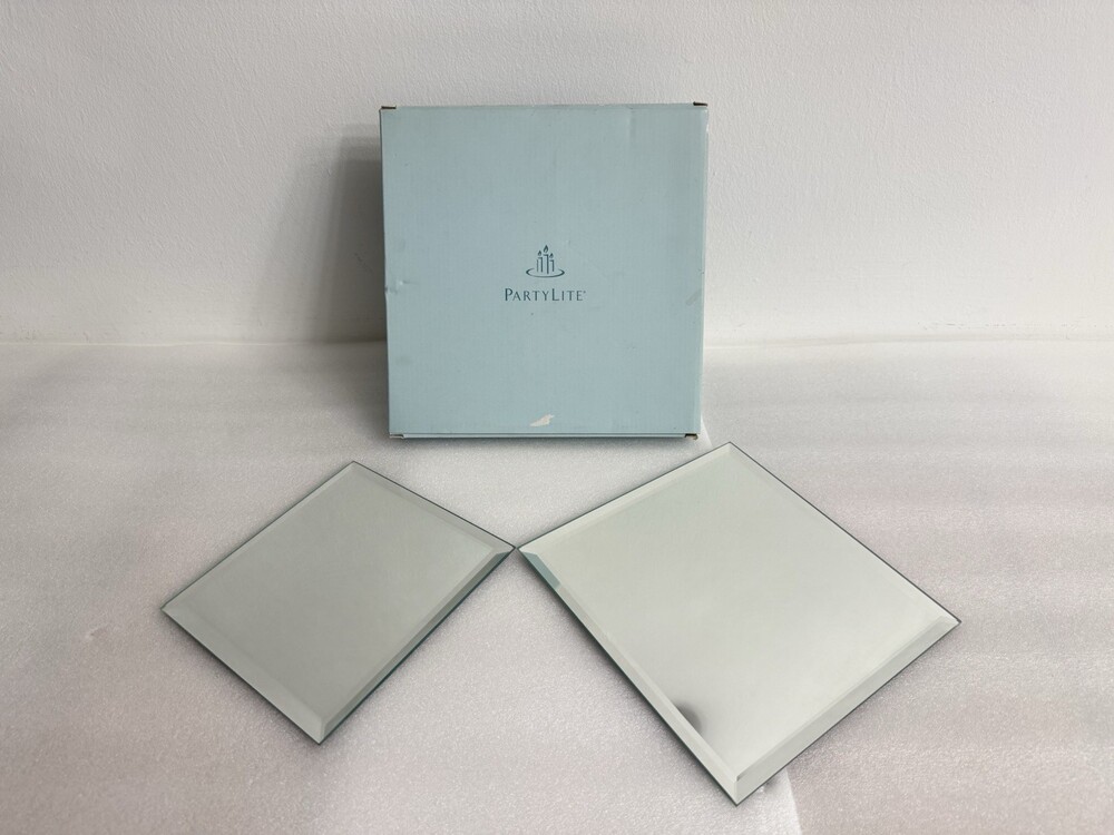 PartyLite P7035 Mirrored Square Coaster Set Beveled Edge -‎ New Open Box
